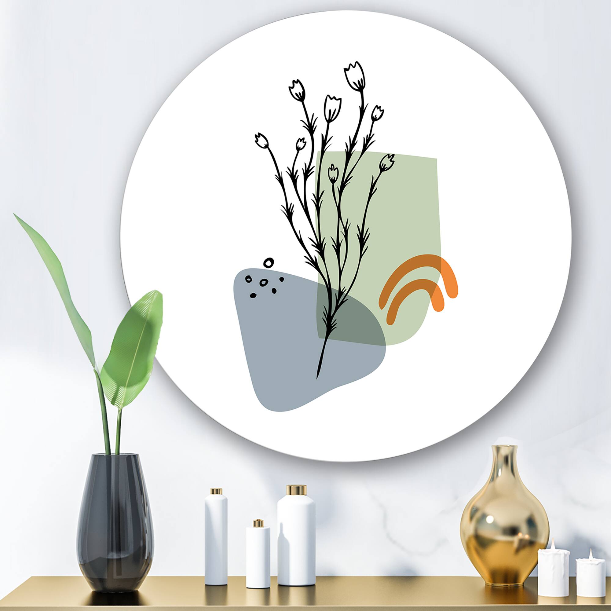 Designart - Abstract Flowers On Minimal Shapes II